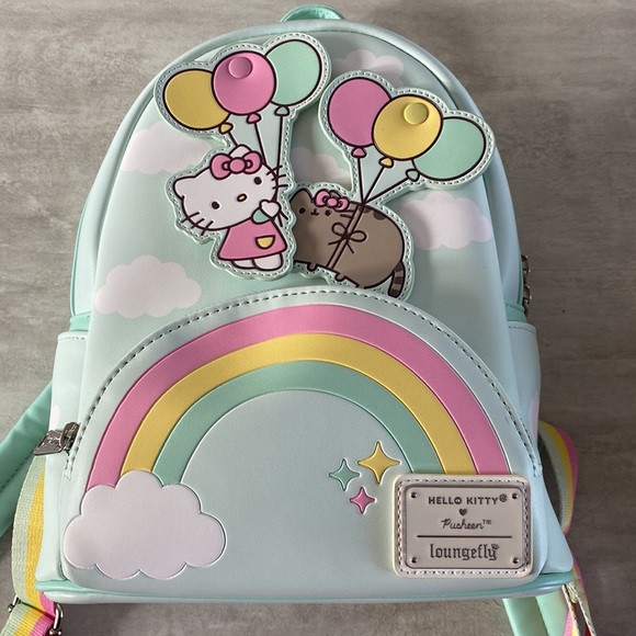 NEW Hello Kitty Pusheen Loungefly Balloon Rainbow Mint Green Backpack Wallet Set - Picture 11 of 15
